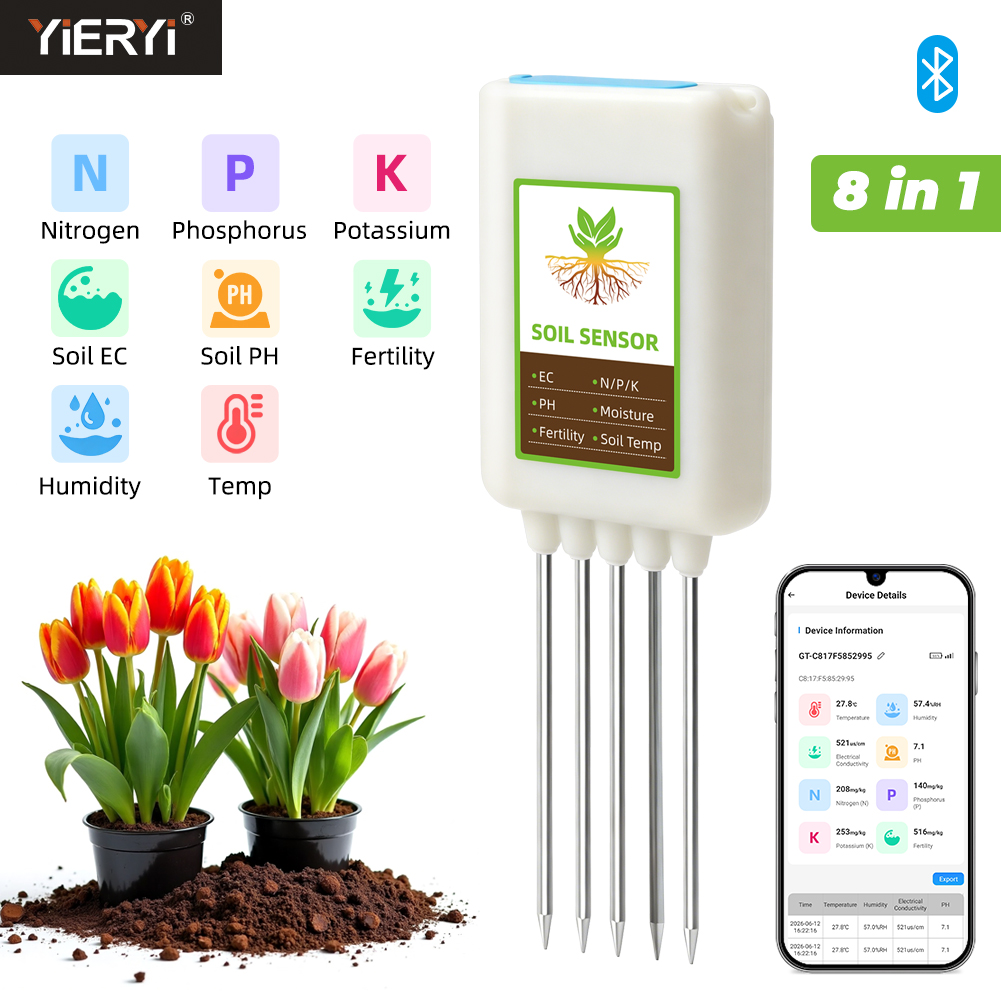 Ph Ec Meter Hydroponic - Tester del Suolo Bluetooth 8 in