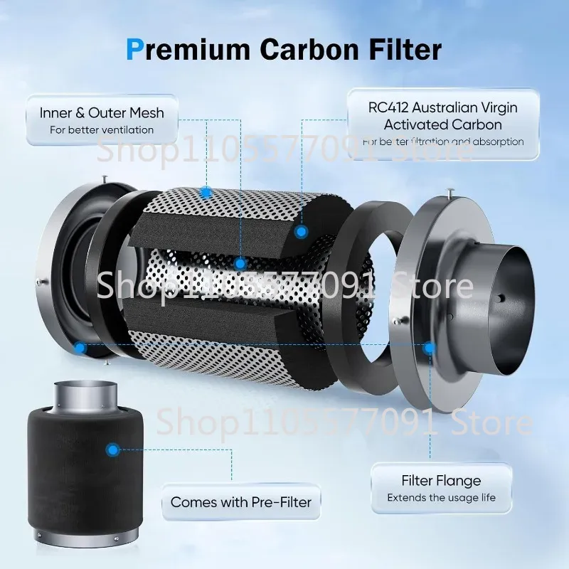 Carbon Filter Grow 6 Inch - Kit di ventilatore da incasso per